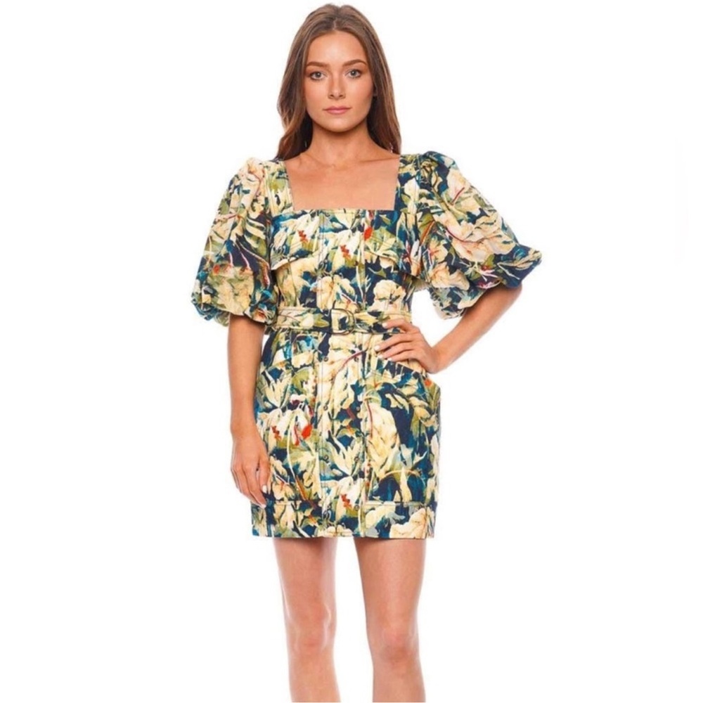 Acler Lovell Puff Sleeve Mini Floral Belted Dress